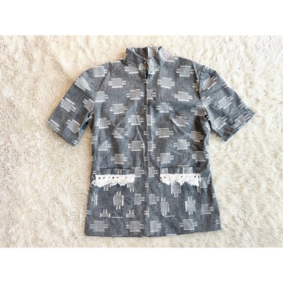 70s Grey & White Slub Knit Fringe Set - Picture 2 of 16